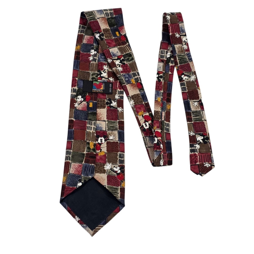 Disney Mickey Unlimited Silk Necktie Patchwork Mickey Mouse Print‎ Tie Mens